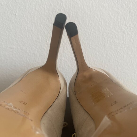 BRAND NEW IN BOX - Identita Jada Beige Suede Anklewrap Stiletto 4"/100mm Pumps - Picture 10 of 14
